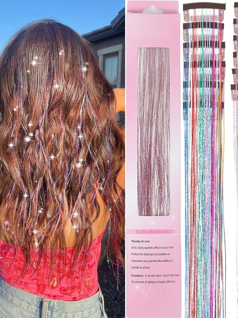 Hair Tinsel Clip in Fairy Glitter Tinsel Hair Extensions for Girls